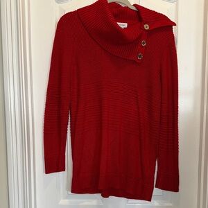 Red Cowl Neck Sweater with Button Accents